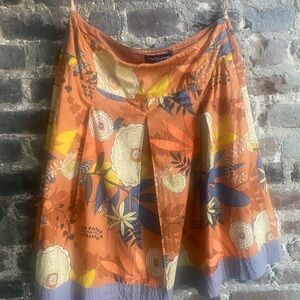 Vibrant Floral A-Line Lined Skirt in Orange and Blue